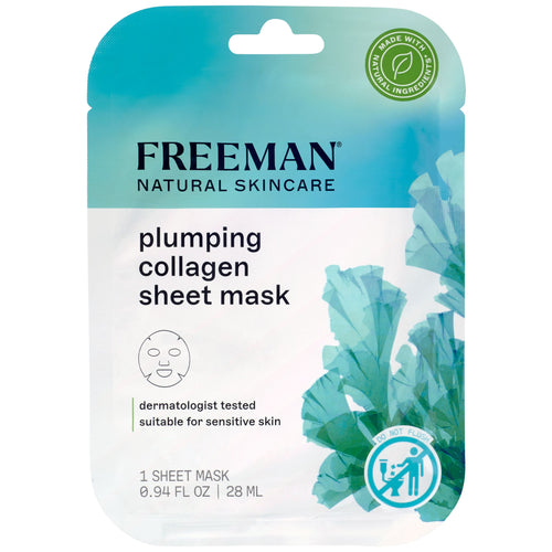 Freeman plumping collagen sheet mask in teal and white pouch packaging