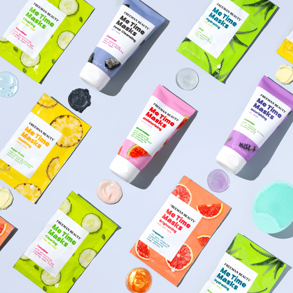 Me Time deluxe face mask set with colorful foil packets, tubes, and applicator pads