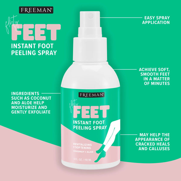 Freeman instant foot peeling spray bottle with usage callouts