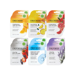 Freeman Naturals peel-off facial mask variety set in six colorful pouch packages