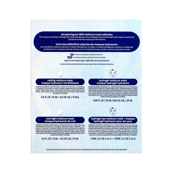 Back of Freeman Moisture Mask Face Set packaging showing product ingredients and usage information