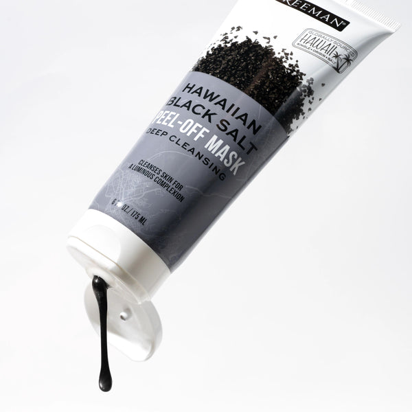 Freeman Beauty Exotic Blends Hawaiian Black Salt Peel Off Mask tube dispensing black gel