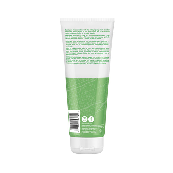 Green clay facial mask tube with printed ingredient text and Freemans branding