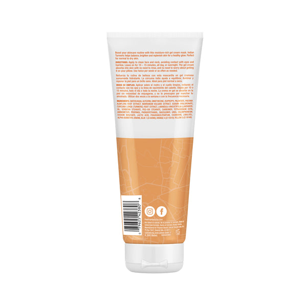 Orange gel facial mask tube with printed ingredient text and Freemans branding
