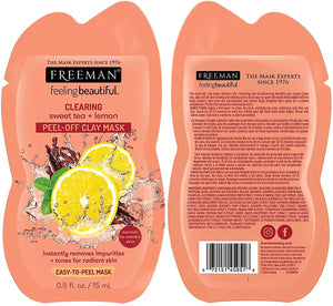 Freeman feeling beautiful clearing sweet tea + lemon peel-off clay mask pouch, front and back