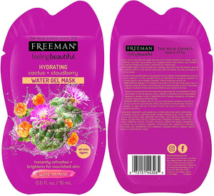 Freeman feeling beautiful hydrating cactus + cloudberry water gel mask pouch, front and back