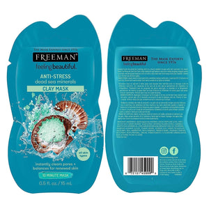 Freeman feeling beautiful anti-stress dead sea minerals clay mask pouch, front and back