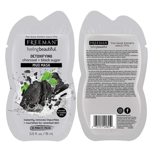 Freeman feeling beautiful detoxify charcoal + black sugar mud mask pouch, front and back