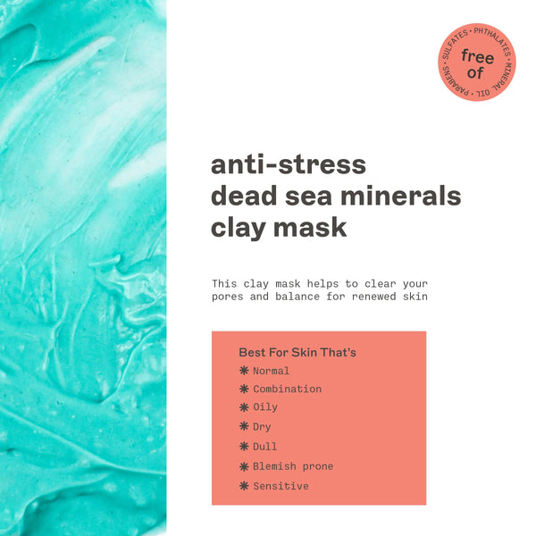 Teal anti-stress dead sea minerals clay mask, thick textured gel