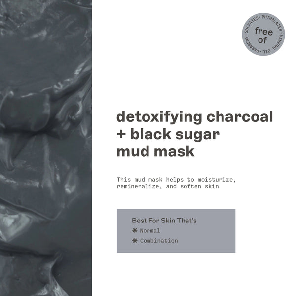 Detoxifying charcoal and black sugar mud mask, dark thick paste