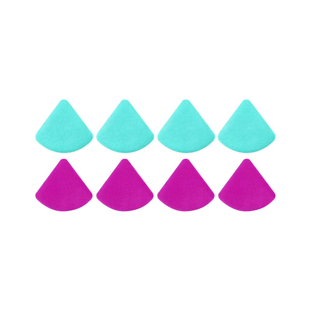 Freeman Mother Puffer Powder Puff Set featuring four blue and four purple triangular makeup sponges