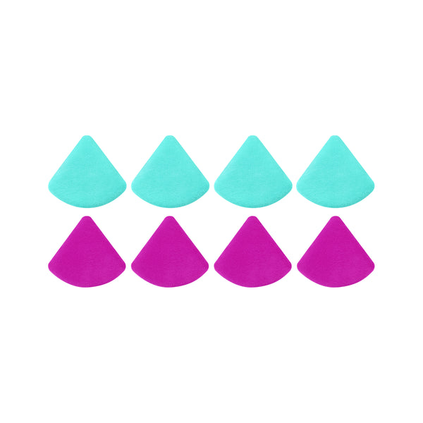Freeman Mother Puffer Powder Puff Set featuring four blue and four purple triangular makeup sponges