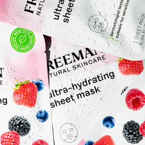 Freeman ultra-hydrating sheet mask pouch close-up with green healing seal
