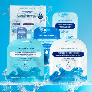 Freeman Moisture Mask Face Set containing four individual facial masks with water splash effects