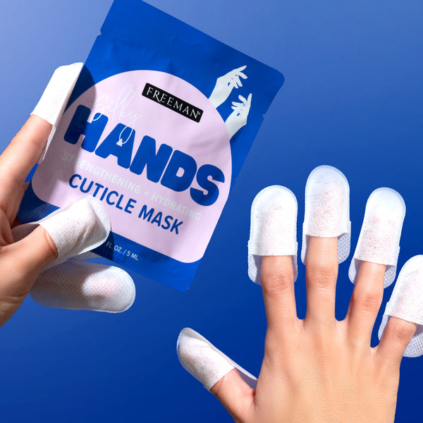 Freeman cuticle mask sachet with hands wearing white finger masks