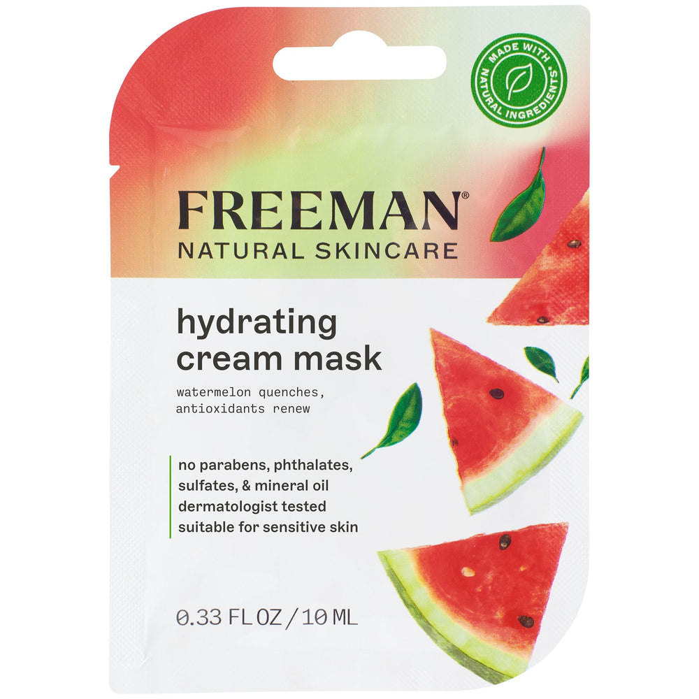 Freeman Natural Skincare hydrating watermelon cream mask pouch, 0.33 fl oz / 10 mL