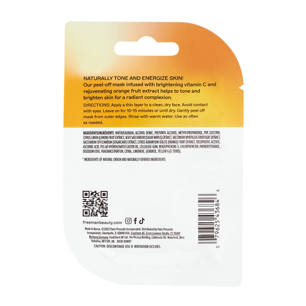 Freeman Natural Skincare brightening peel-off mask pouch with ingredient and use details