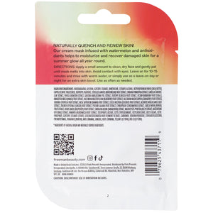 Freeman Natural Skincare hydrating cream mask back panel with barcode and directions