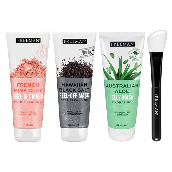Four peel-off face mask tubes and a silicone applicator brush set