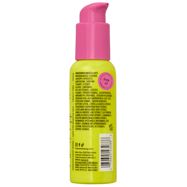 Moisturizer pump bottle back label with ingredients and barcode, FREEEMAN Moisture + Skin Shield