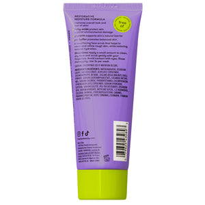 Facial exfoliator cleanser tube with purple label and lime green squeeze cap