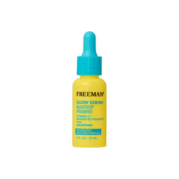 Glow serum and makeup primer bottle with teal dropper and yellow label