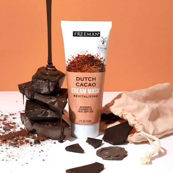Freeman Dutch cacao cream mask tube with chocolate chunks and cocoa smear