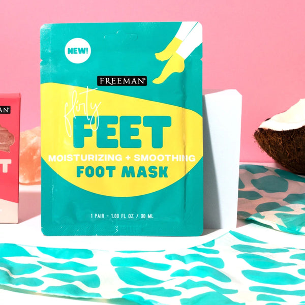 Freeman moisturizing + smoothing foot mask pouch, teal and yellow, 1 pair, 30 mL