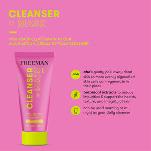 Facial cleanser and mask tube, pink with yellow-green cap, cleanser+mask design