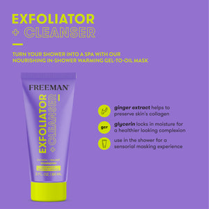 Facial exfoliator cleanser tube standing upright on purple background