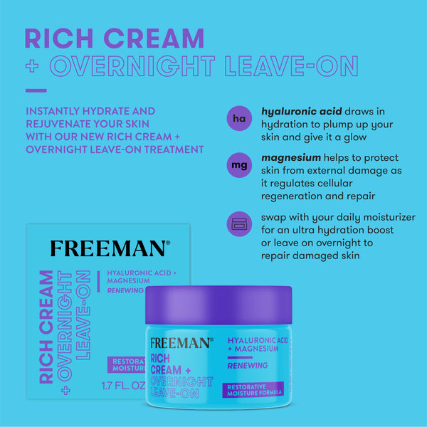 Freeman rich overnight leave-on face cream jar with purple lid, 17 fl oz