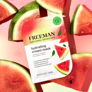 Freeman hydrating watermelon cream mask pouch with watermelon slice and leaf graphics