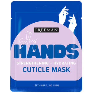 Freeman cuticle mask sachet, blue packet with purple “Hands” label