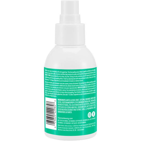 Freeman instant foot peeling spray bottle back view with white pump sprayer