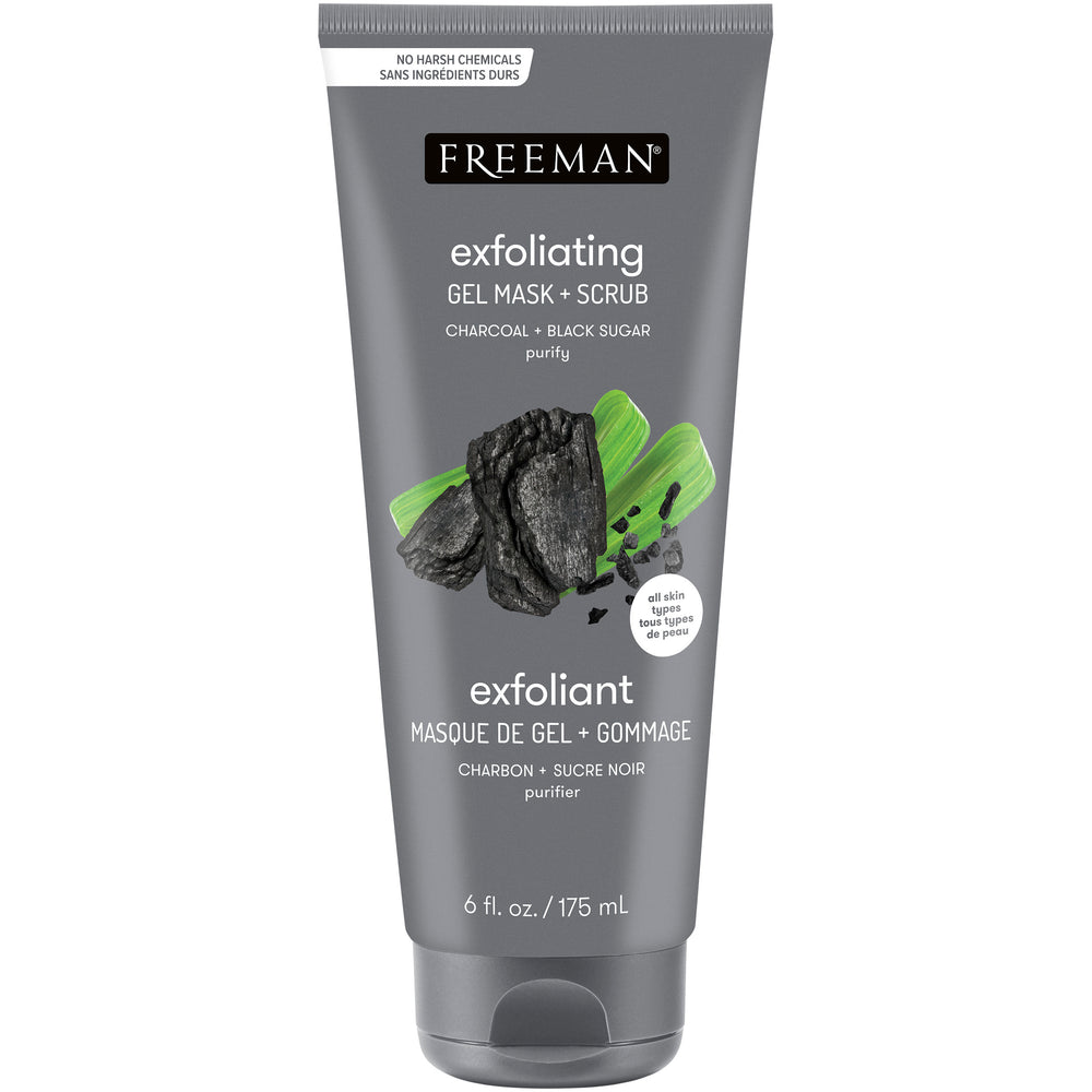 Freeman exfoliating gel mask tube, charcoal & black sugar scrub, 6 fl oz