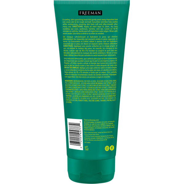 Freeman renewing cucumber peel-off gel mask back label on green squeeze tube