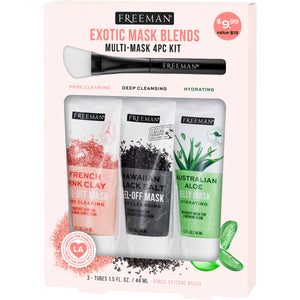 Face mask kit box with four peel-off masks and silicone brush