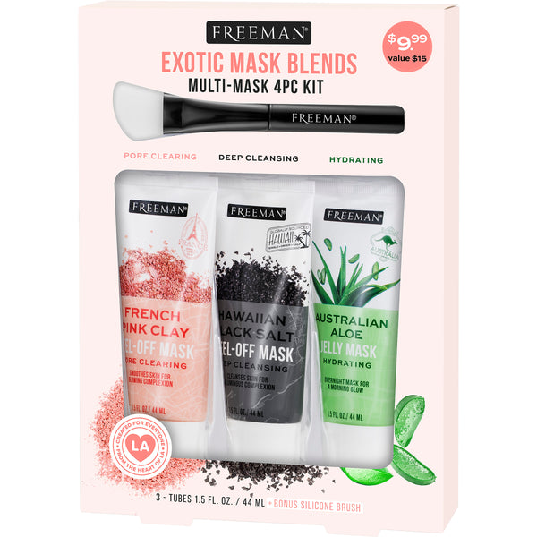 Face mask kit box with four peel-off masks and silicone brush