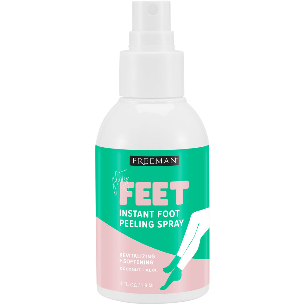 Freeman instant foot peeling spray bottle with white pump sprayer and green-pink label