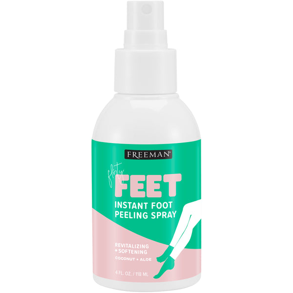 Freeman instant foot peeling spray bottle with white pump sprayer and green-pink label
