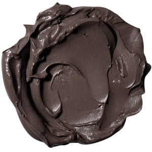 Dark brown cacao cream mask, thick swirl texture close-up